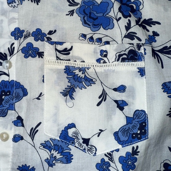 Ro’s Garden Blue Floral Cotton Button Up Luxe Pajama Shirt Top Small Like New - Picture 3 of 6